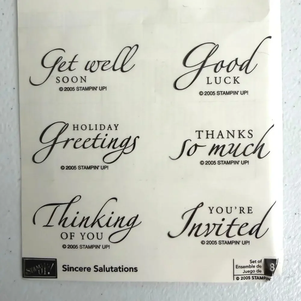 Stampin’ up set of 8 wooden stamps sincere salutations
